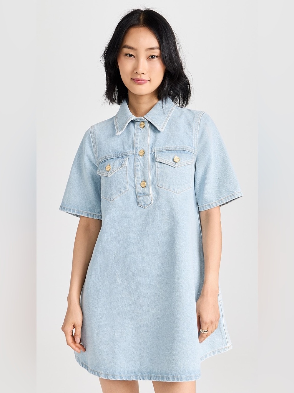 GANNI Cutline Denim Mini Dress in Light Wash, Size 38 (US 6)